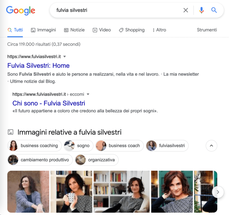 SERP di Google per Fulvia Silvestri